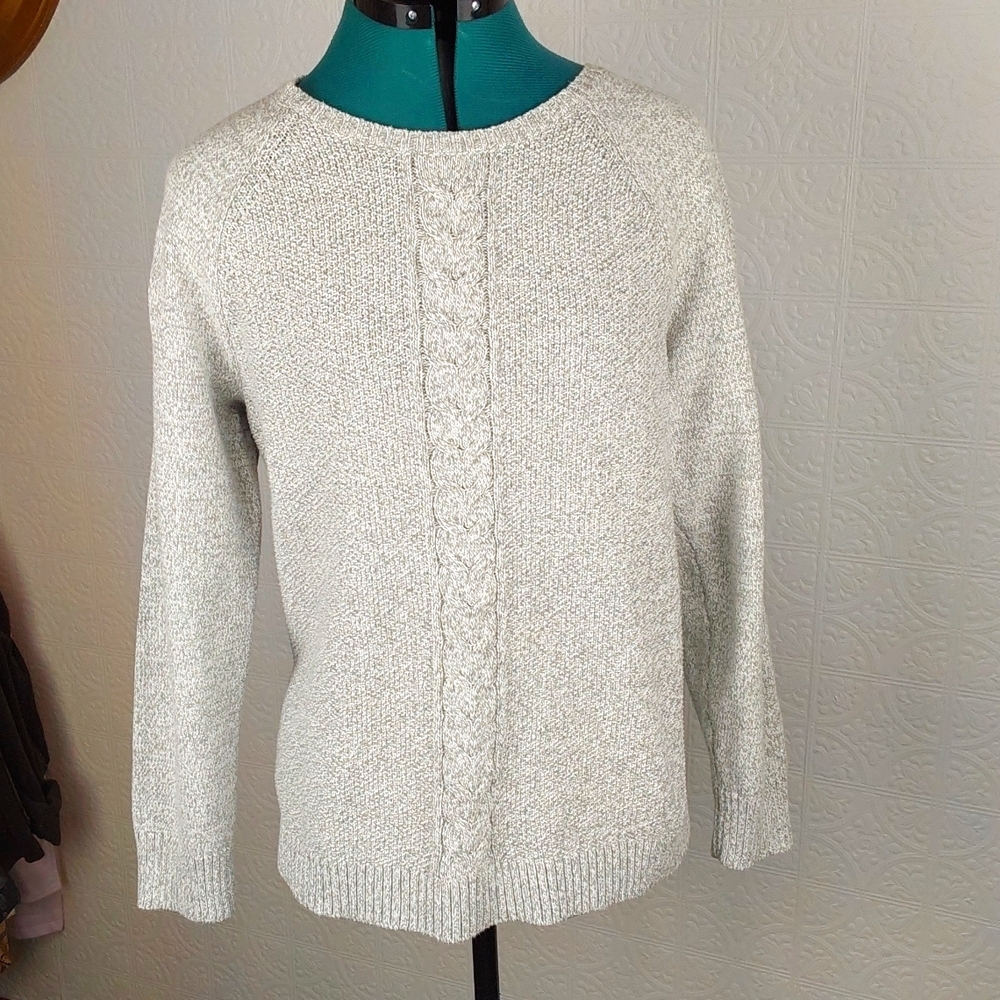 Karen Scott - gray and white cotton long sleeve sweater